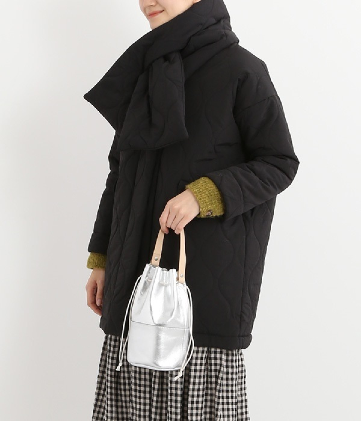 レザー　巾着バッグ(シルバー-ONESIZE)