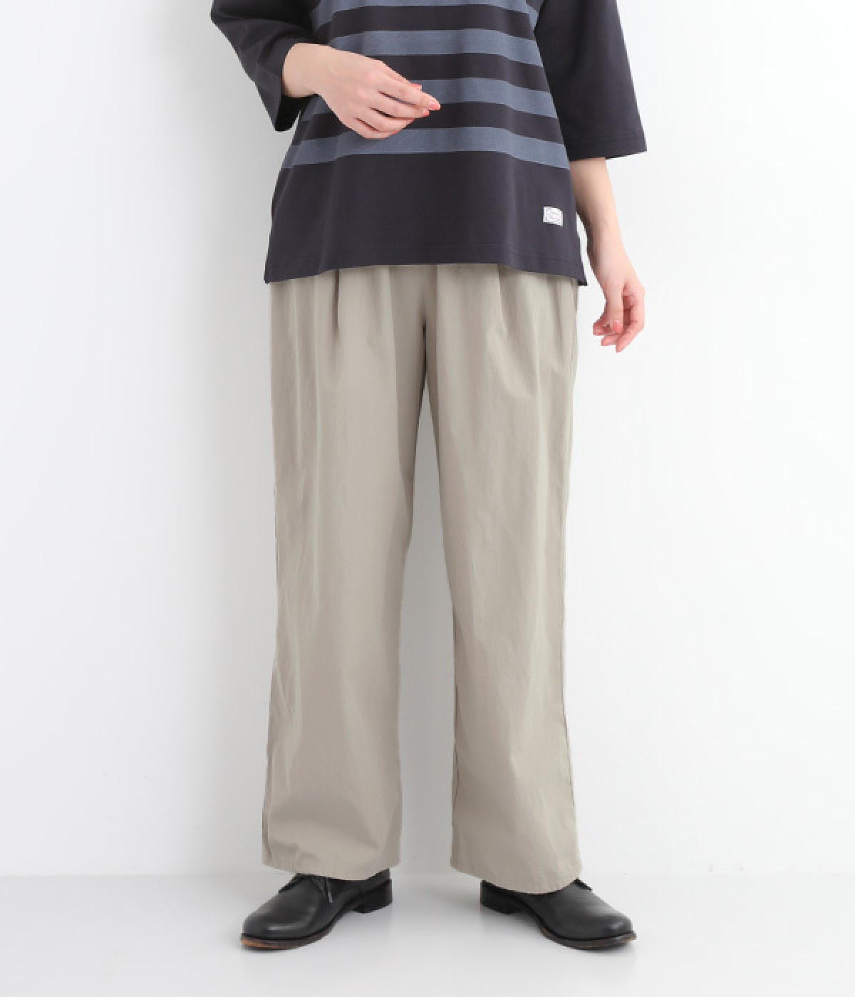 コットンブロードウエストタックストレートパンツ(グレー-ONESIZE)