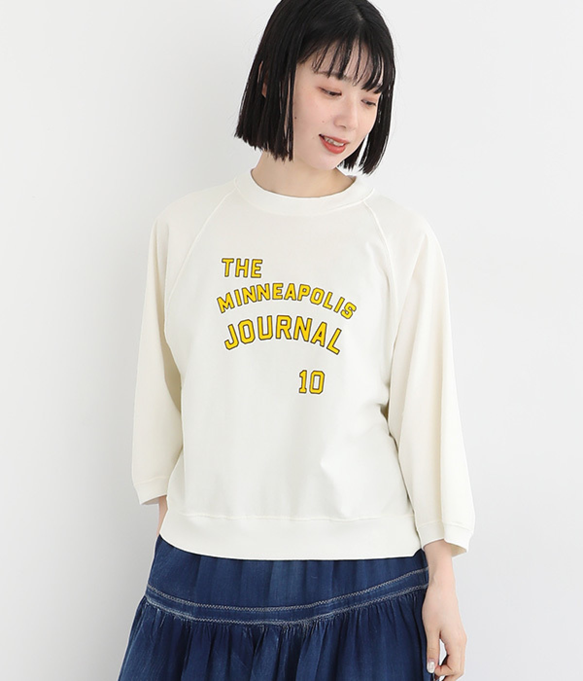 コットンアメリカンドライ天竺ボーダーIIラグランプリントTシャツ(オフホワイト-ONESIZE)