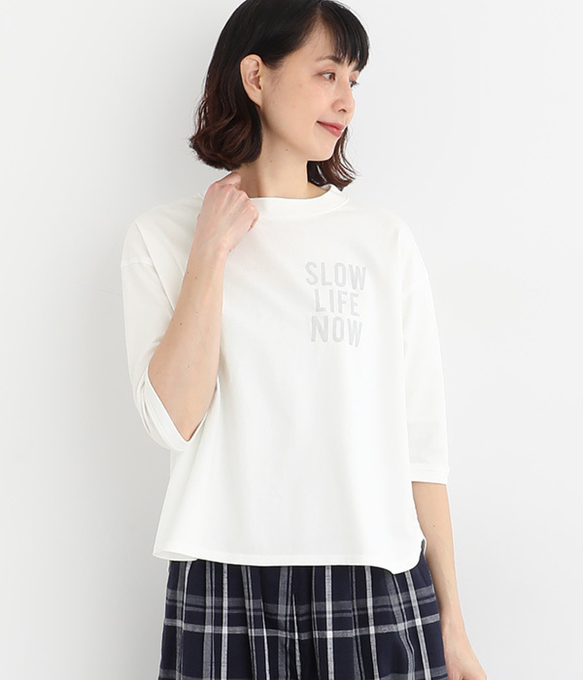 コットンBD天竺7分袖プリントプルオーバー<SLOW LIFE NOW> (オフホワイト-ONESIZE)