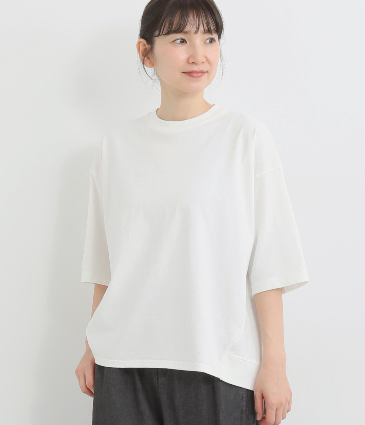コットンアメリカンドライ天竺バックスリットTシャツ(オフホワイト-ONESIZE)