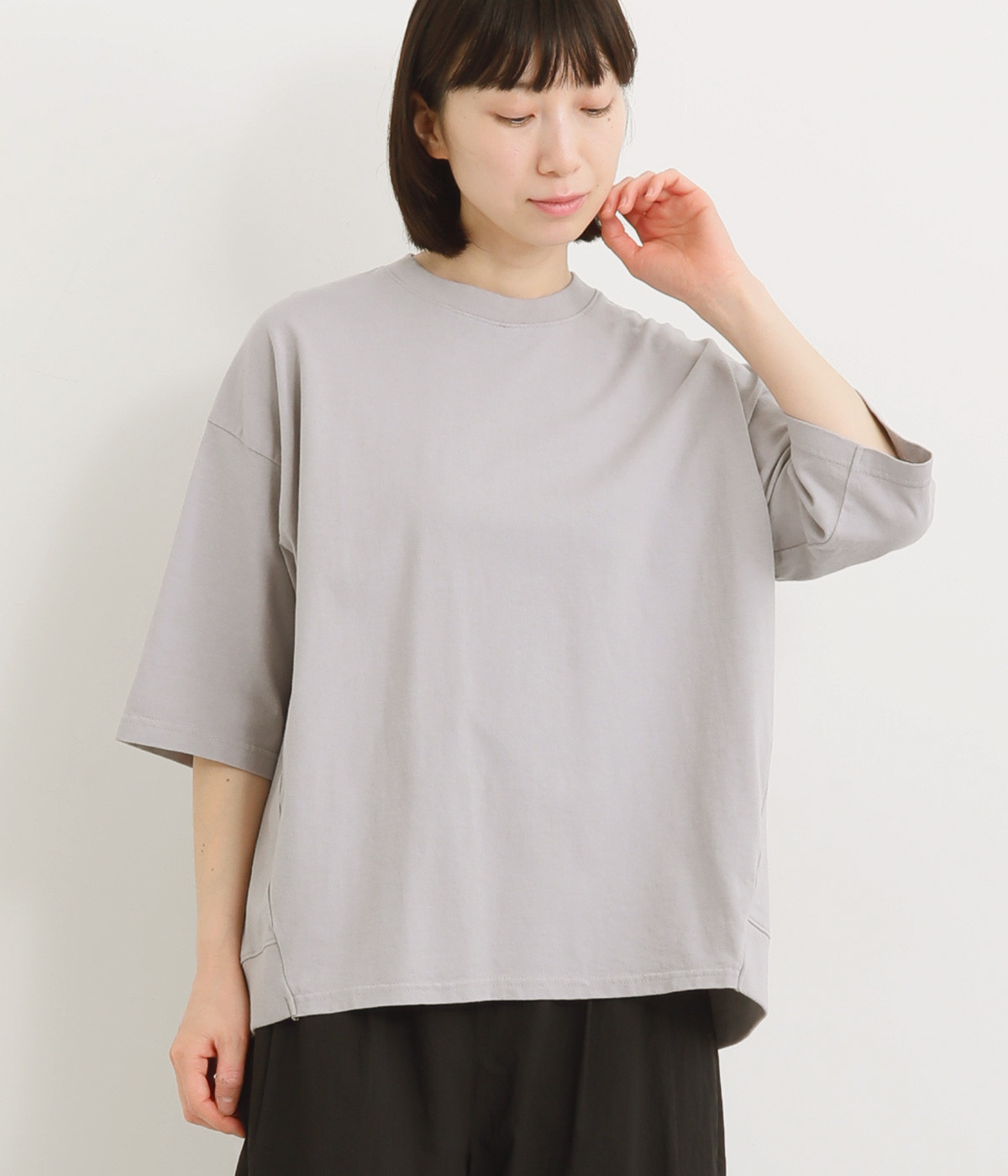 コットンアメリカンドライ天竺バックスリットTシャツ(ヘザーグレー-ONESIZE)