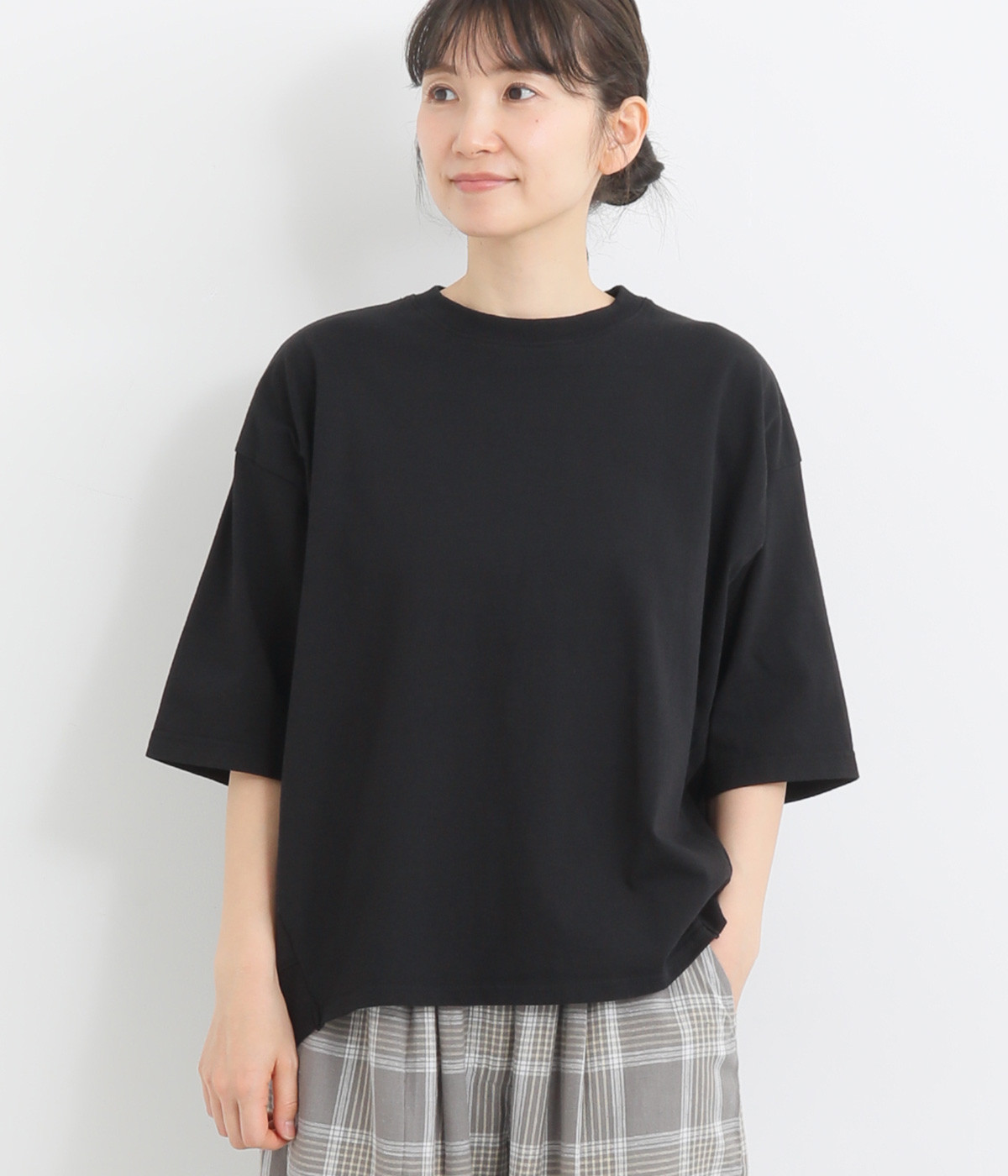 コットンアメリカンドライ天竺バックスリットTシャツ(ブラック-ONESIZE)