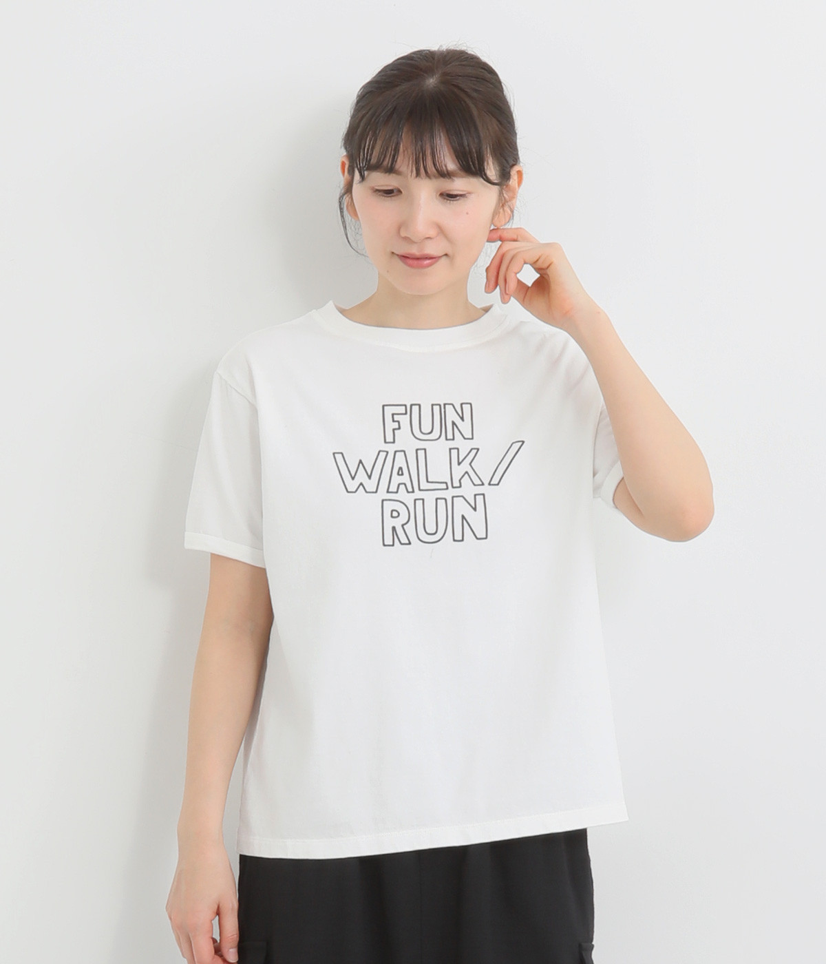 コットン天竺半袖プリントTシャツ〈FUN WALK/RUN〉(オフホワイト-ONESIZE)