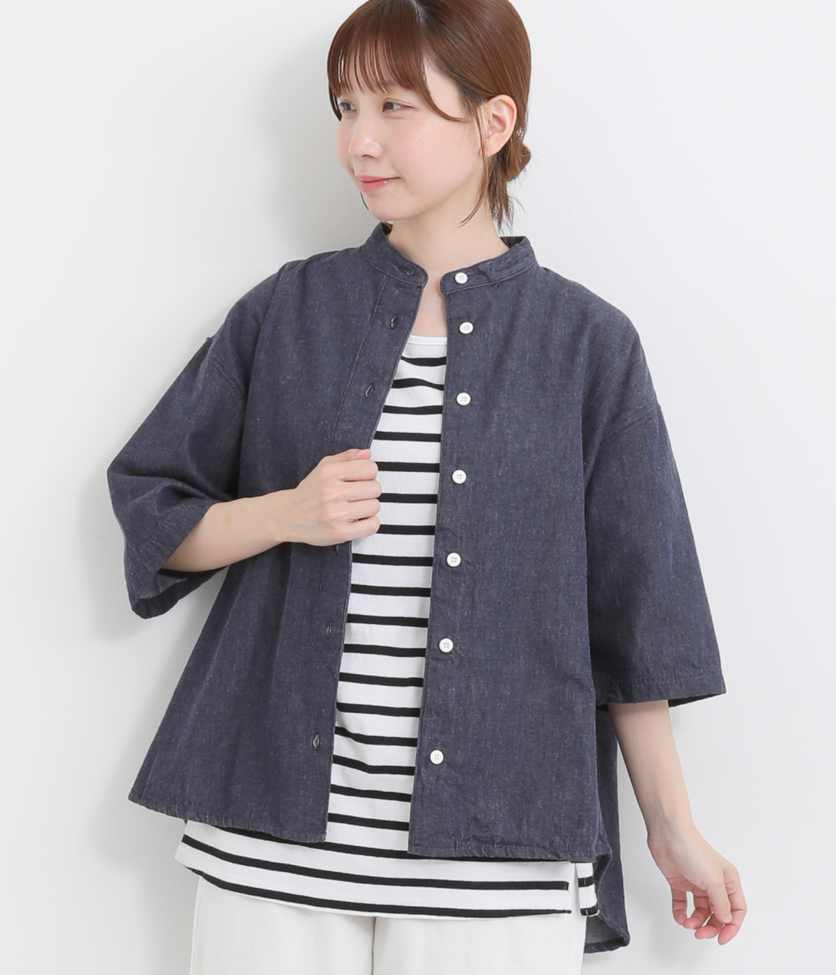 コットン6オンスデニムバックタックハンガーループシャツ(ネイビー-ONESIZE)