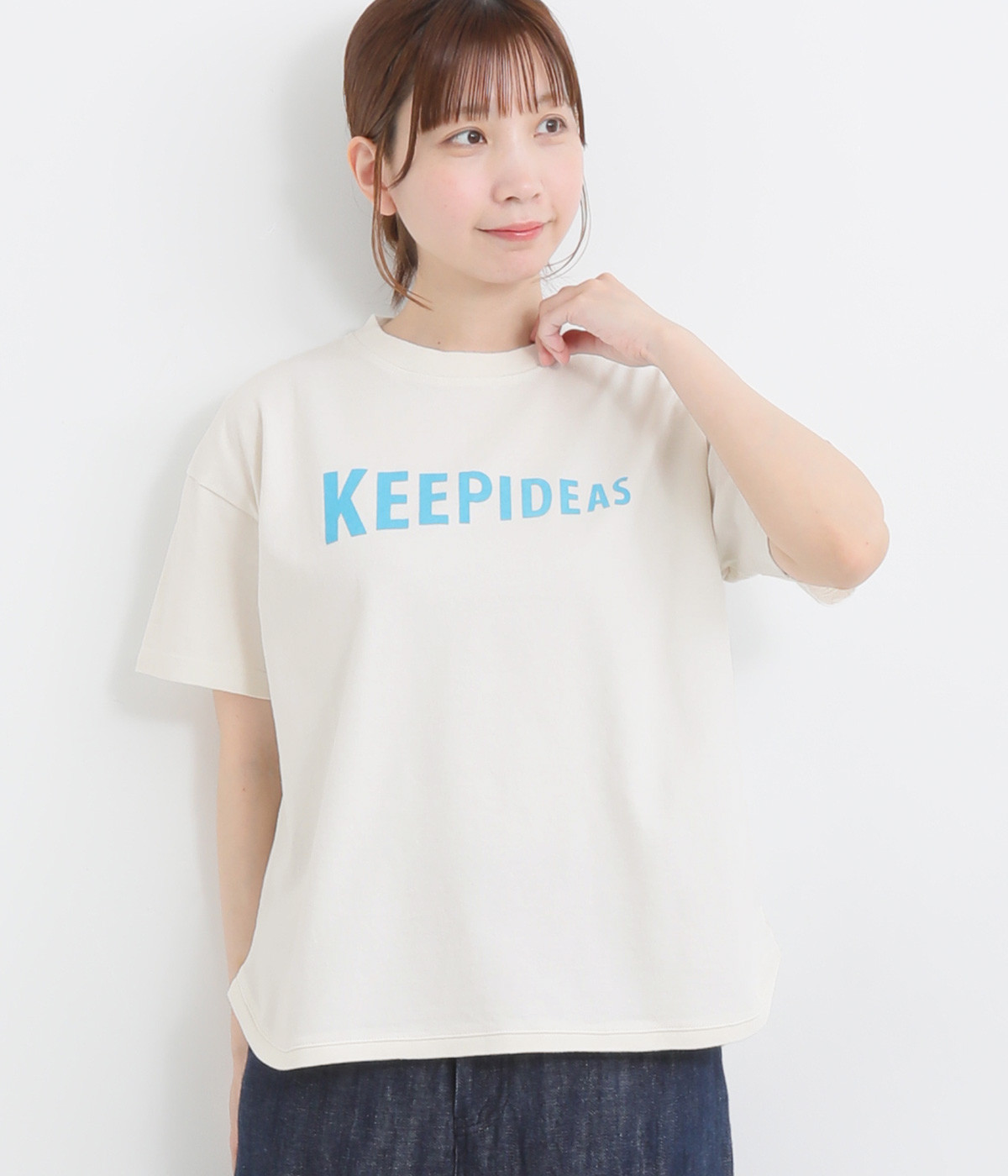 コットン天竺ヘムラウンドプリントTシャツ〈KEEPIDEAS〉(ミスト-ONESIZE)