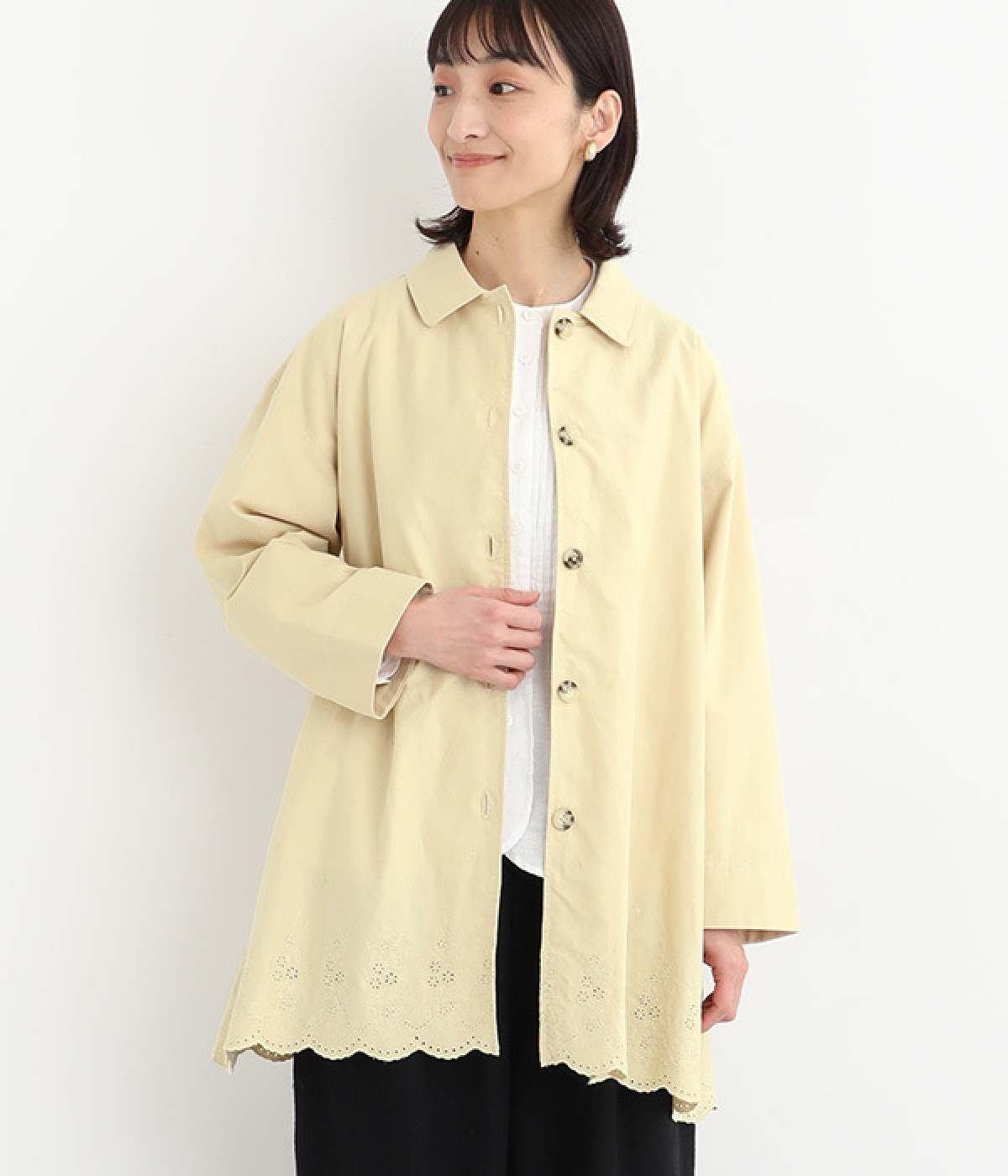 コットンツイル　スカラ刺繍コート(ベージュ-ONESIZE)