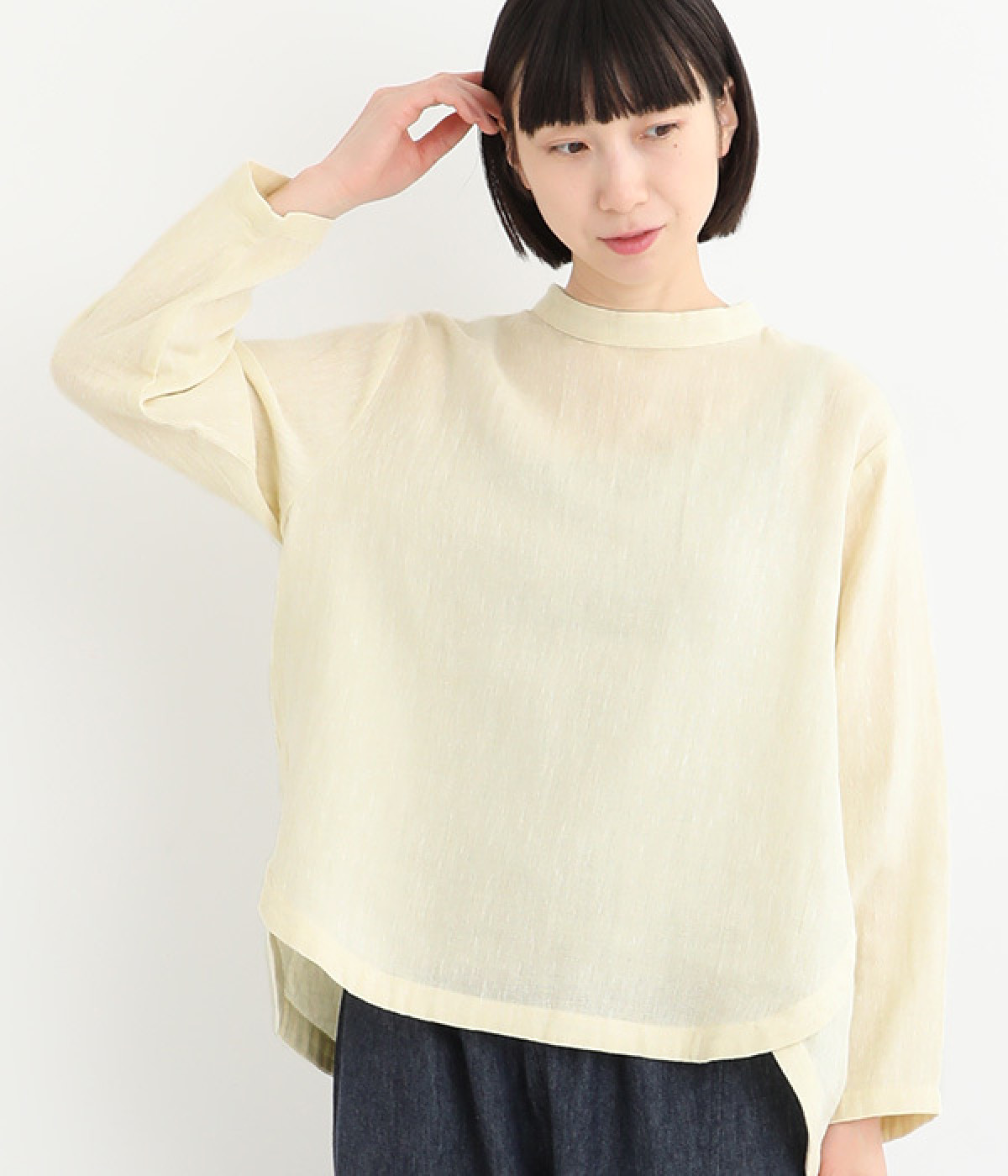 リネンコットンシャンブレー接結コクーンプルオーバー(イエロー-ONESIZE)