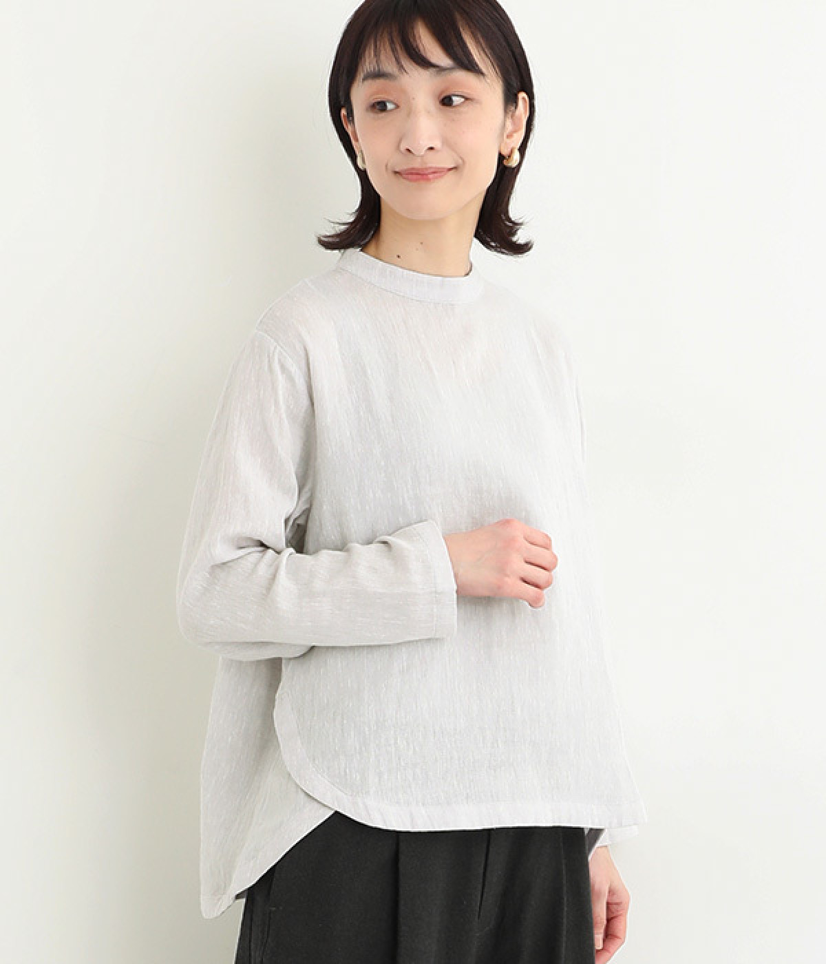 リネンコットンシャンブレー接結コクーンプルオーバー(ライトグレー-ONESIZE)