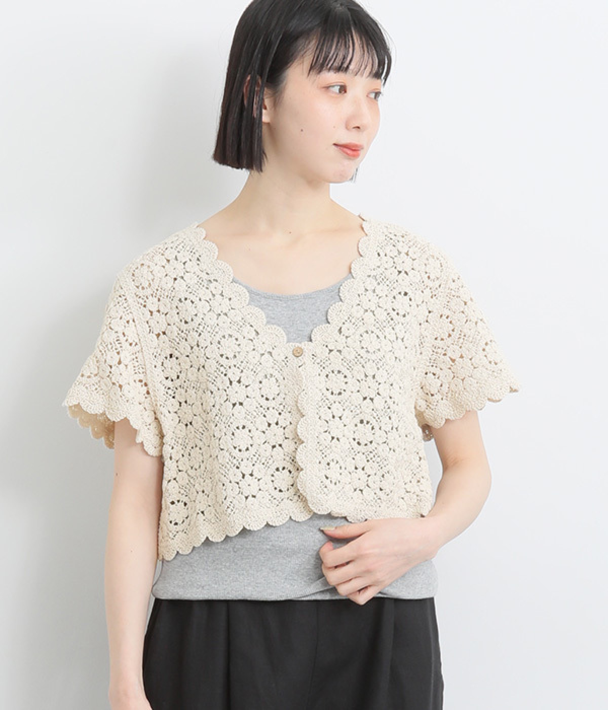 かぎ編みレースボレロベスト(ナチュラル-ONESIZE)