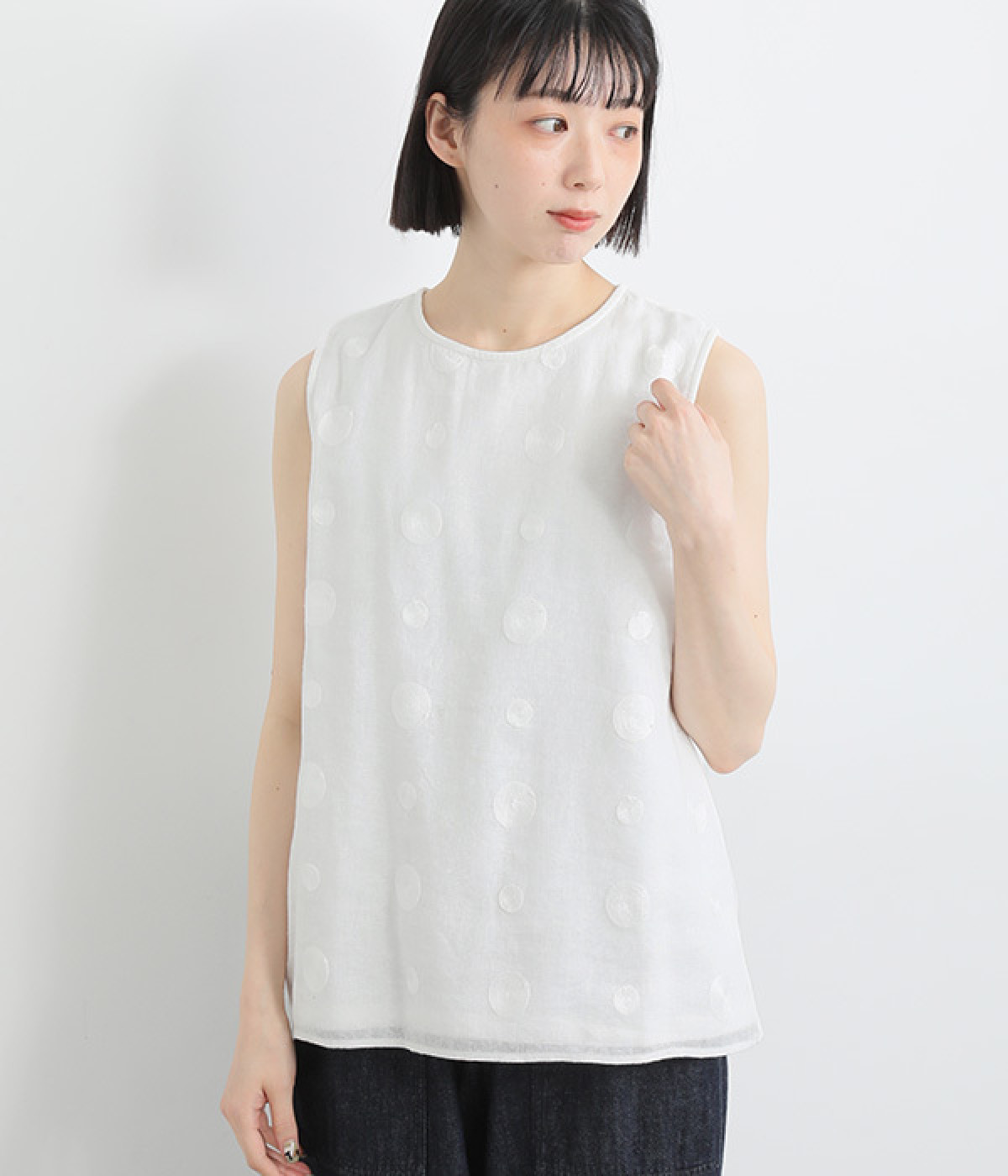コットン天竺ドットガーゼタンクトップ(オフホワイト-ONESIZE)