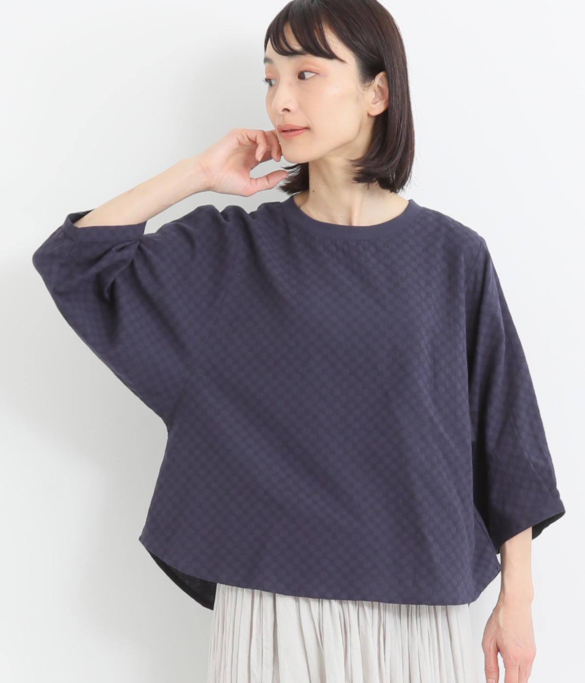 コットンドビー袖ワイドプルオーバー(ナス紺-ONESIZE)