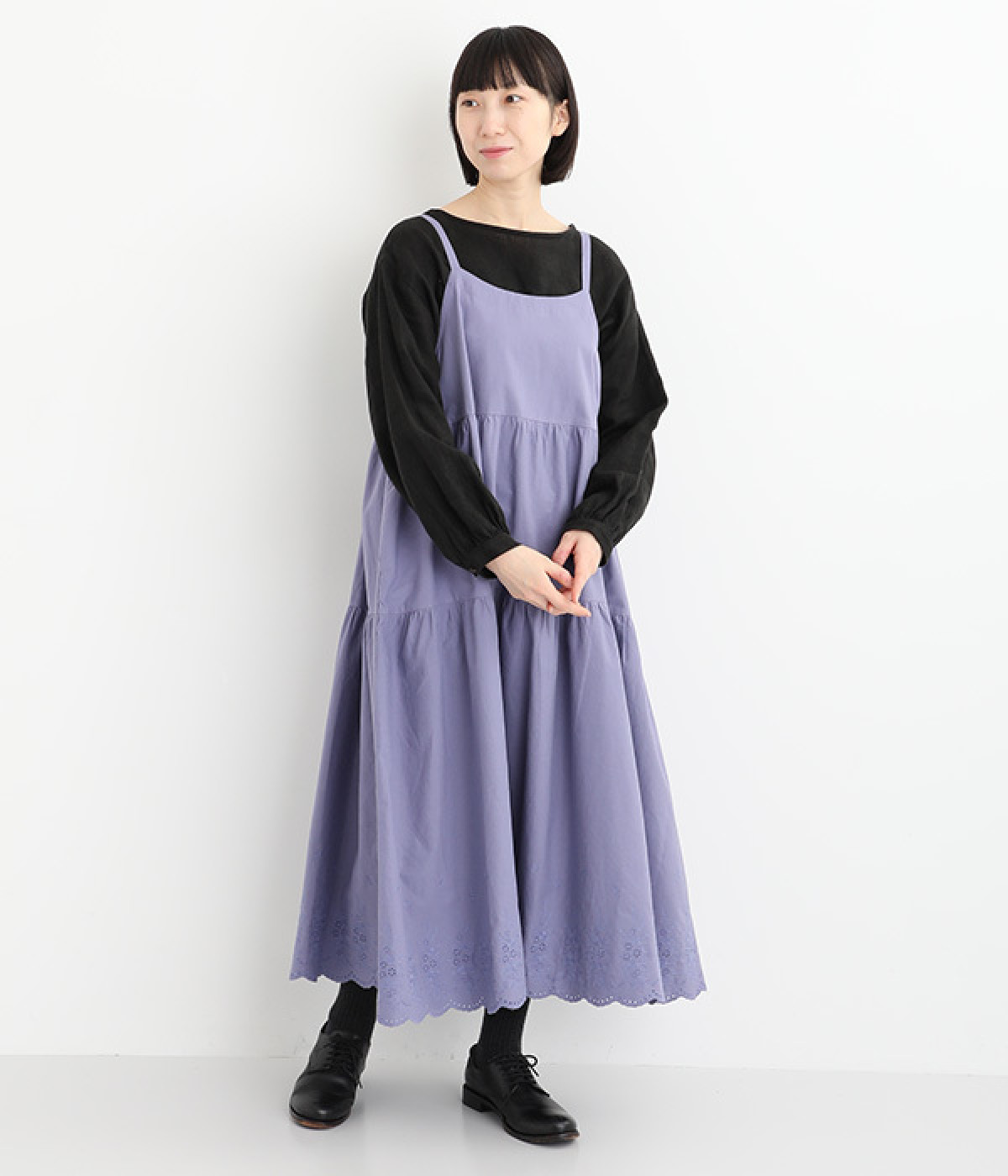 コットンツイル　スカラ刺繍キャミワンピース(ラベンダー-ONESIZE)