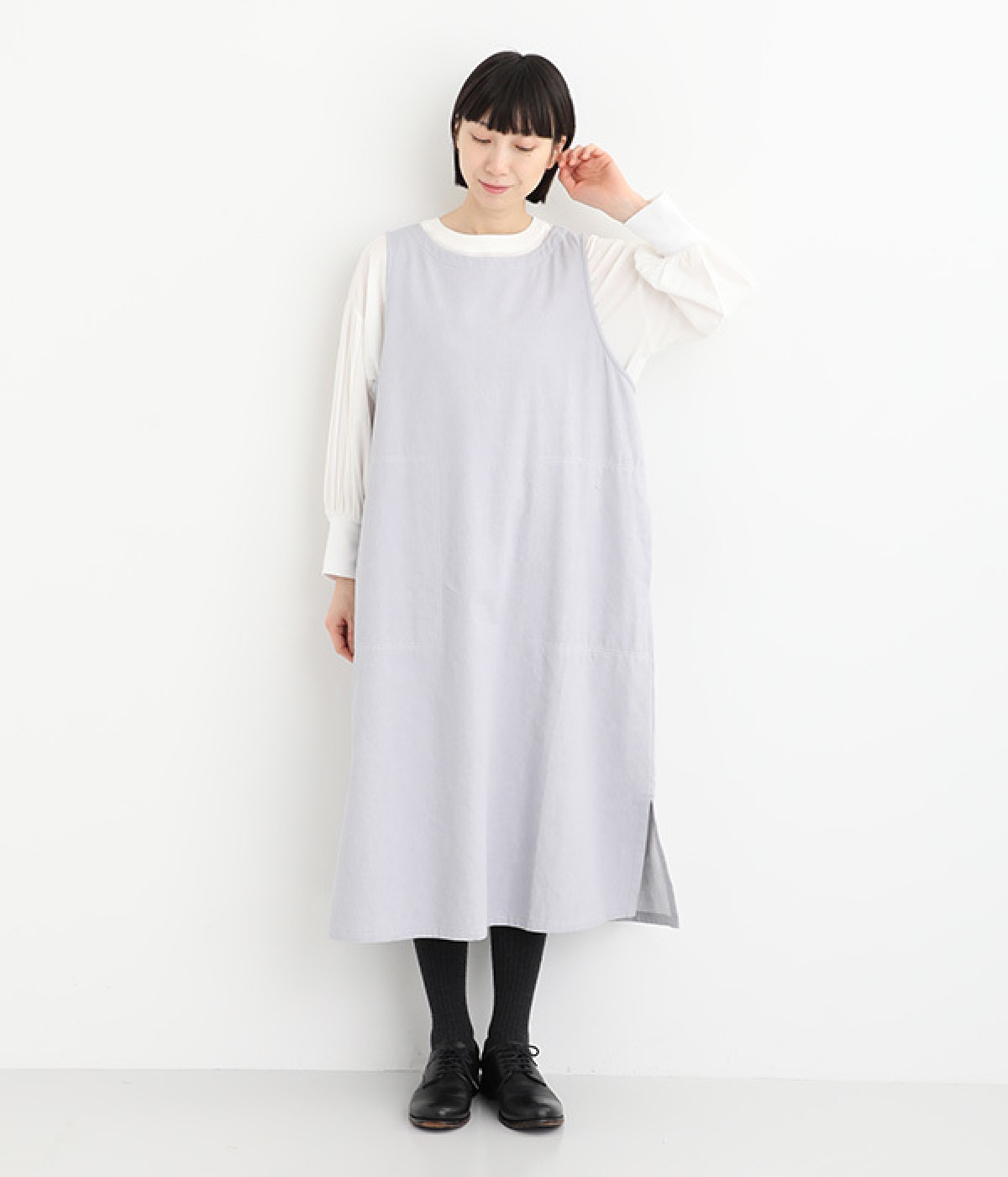 コットンリネンデニムジャンパースカート(グレー-ONESIZE)