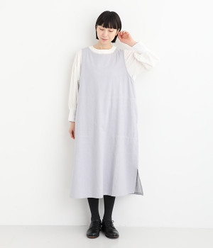 コットンリネンデニムジャンパースカート(グレー-ONESIZE)