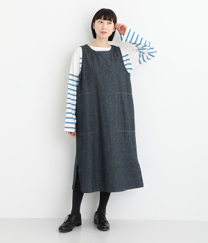 コットンリネンデニムジャンパースカート(ネイビー-ONESIZE)