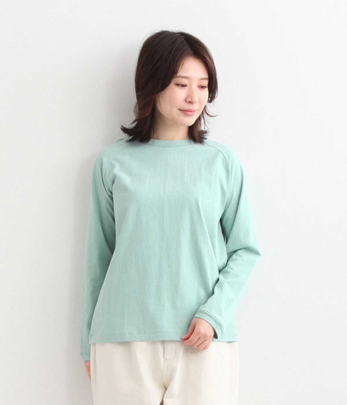 リサイクルコットン天竺ラグランTEE(長袖)(レトログリーン-M)