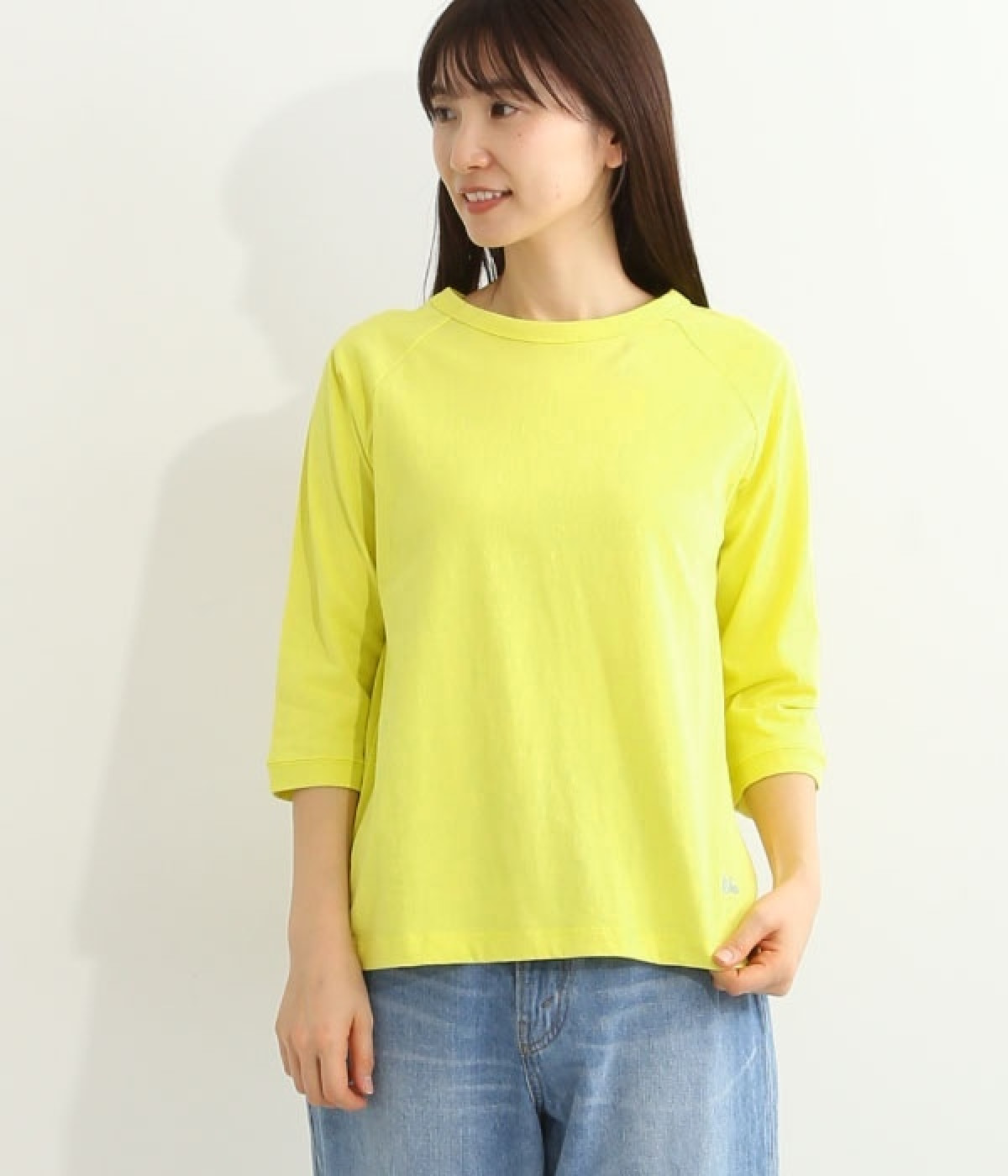 リサイクルコットン天竺ラグランTEE(7分袖)(レモン-L)