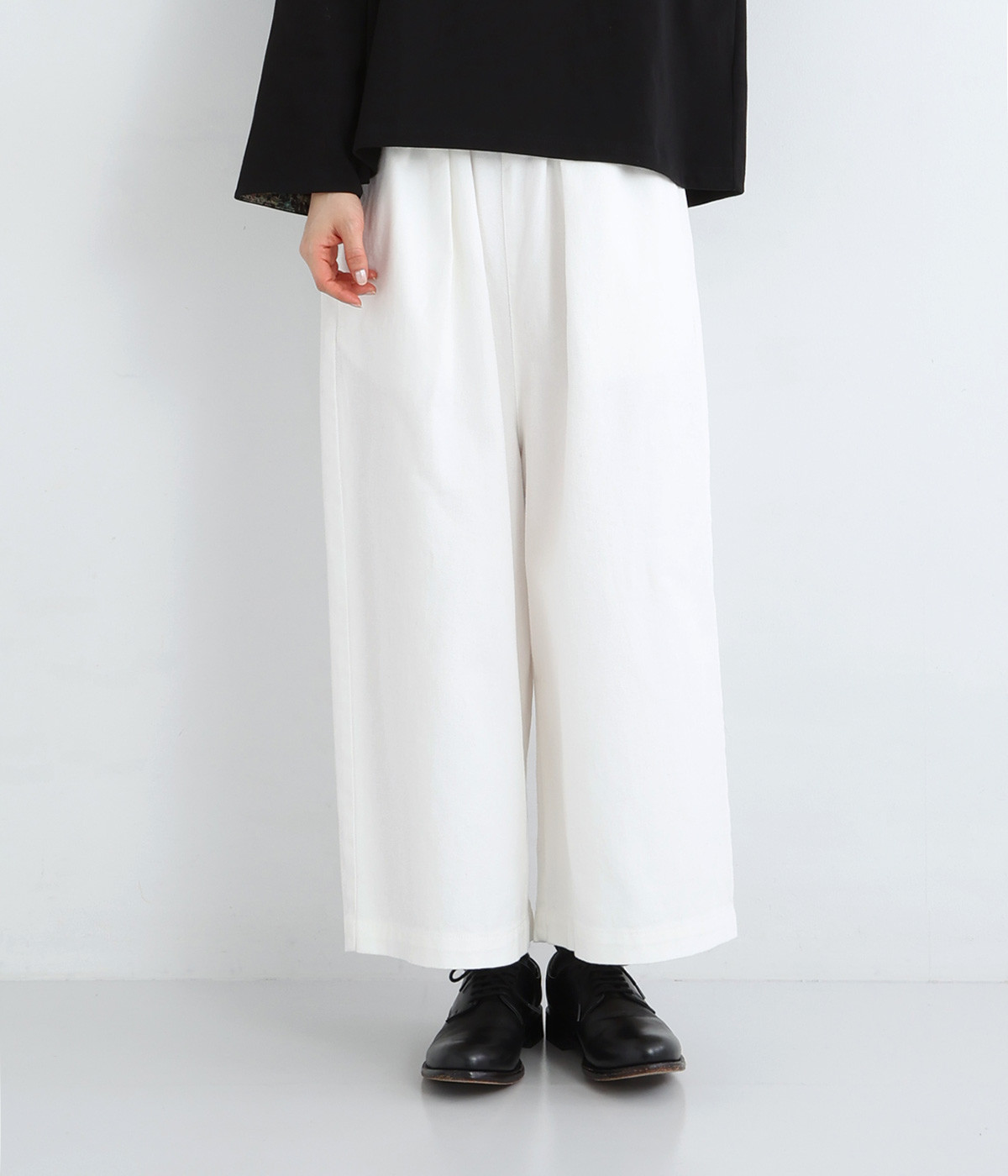 コットンリネンデニム 2タックワイドパンツ(オフホワイト-ONESIZE)