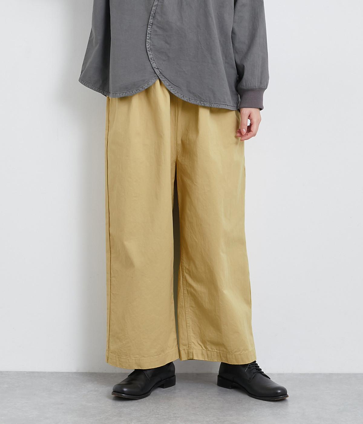 コットンツイル 2タックワイドパンツ(ベージュ-ONESIZE)