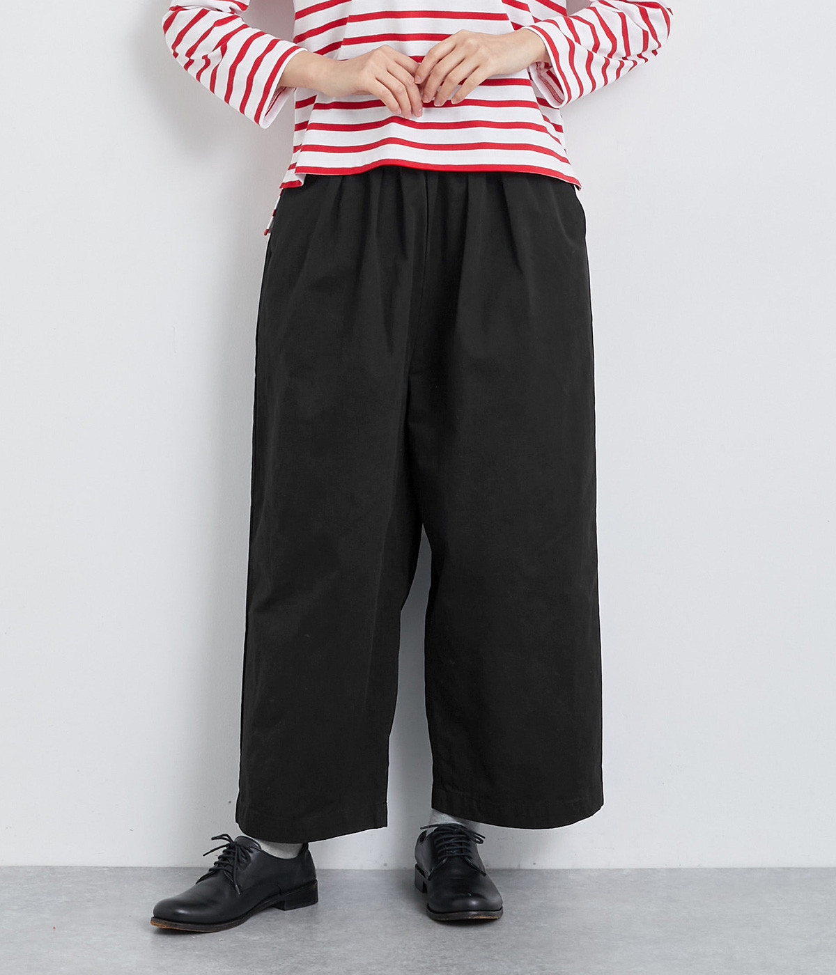 コットンツイル 2タックワイドパンツ(ブラック-ONESIZE)