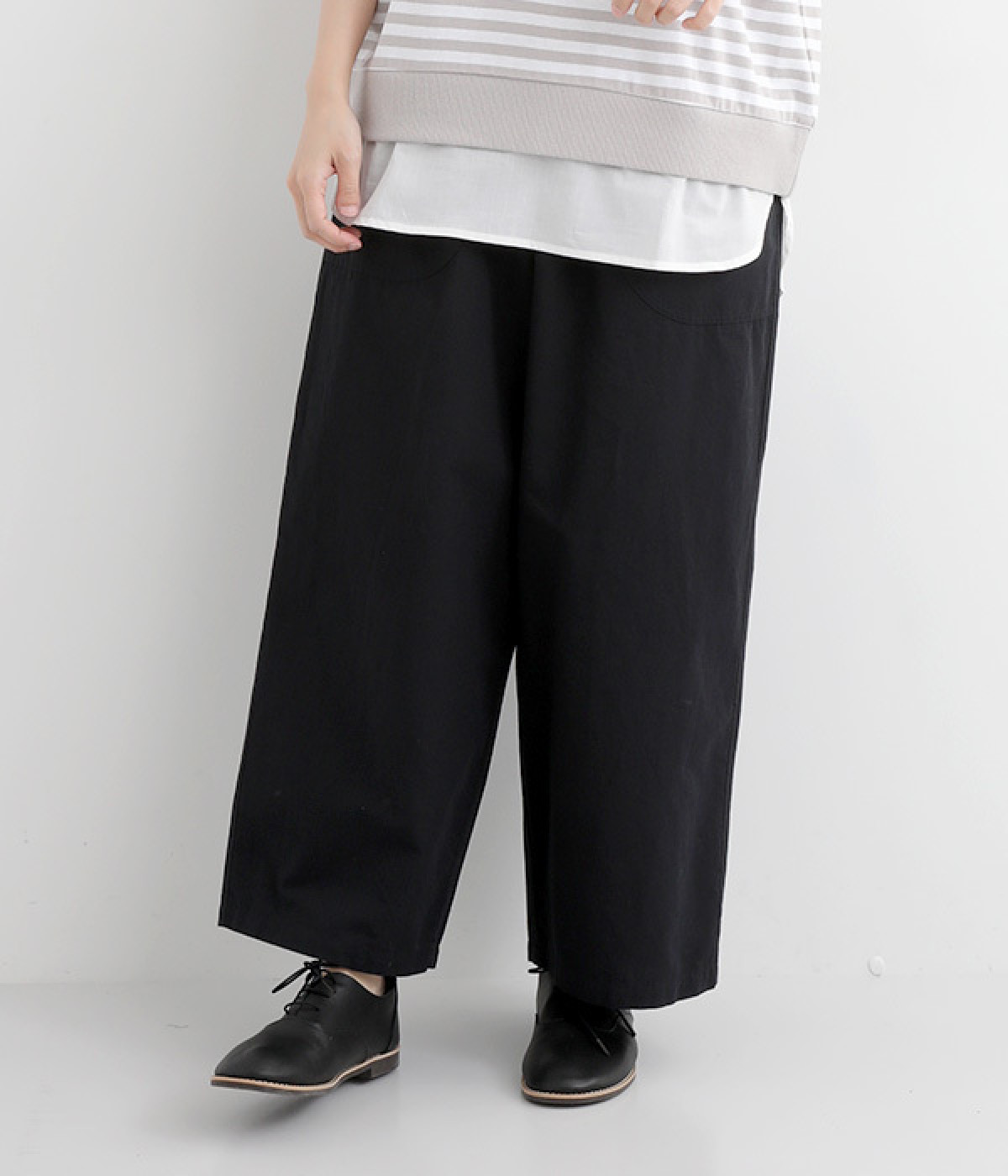 コットンリネンキャンバスストレートパンツ(ブラック-ONESIZE)