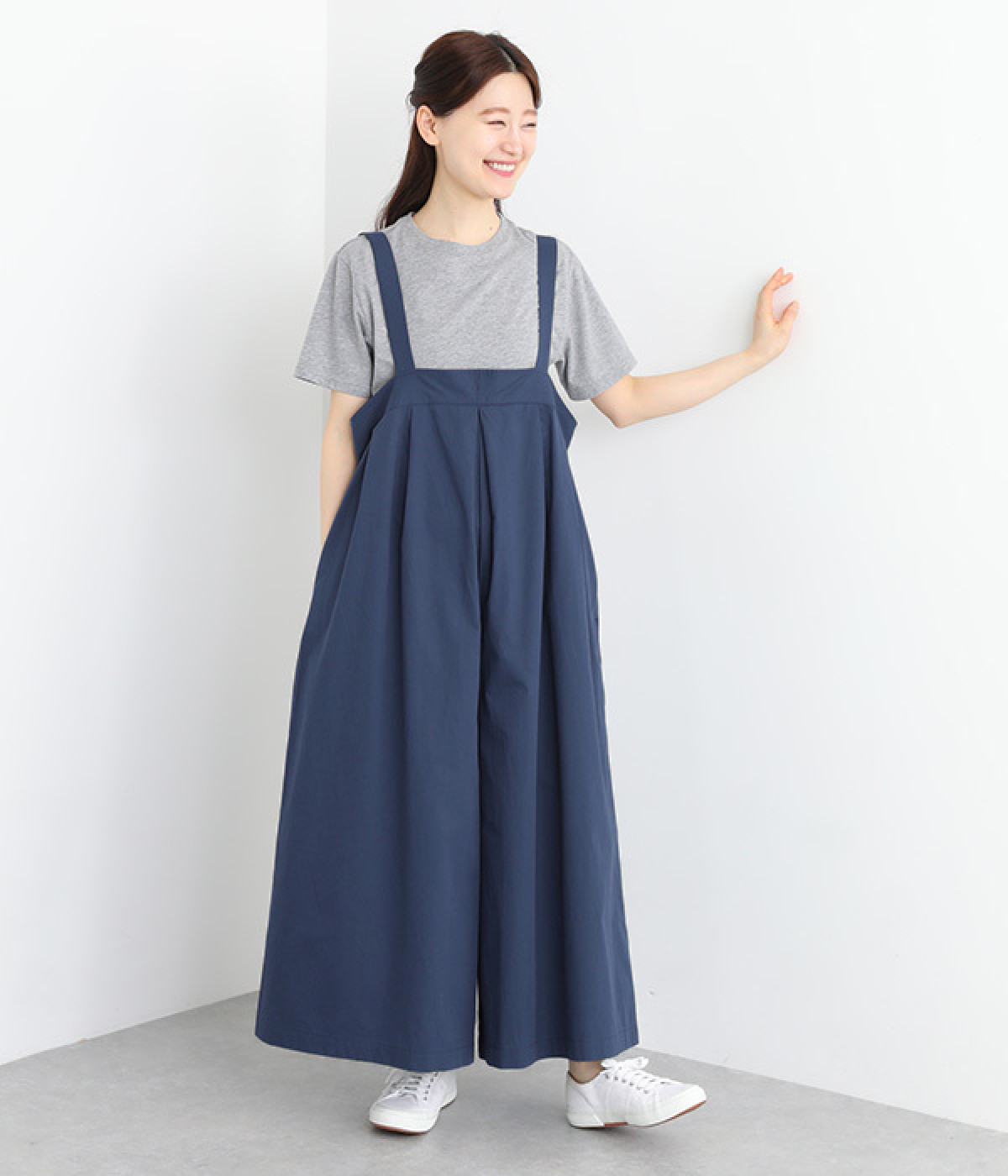コットンツイルタック使いサロペットパンツ(ネイビー-ONESIZE)