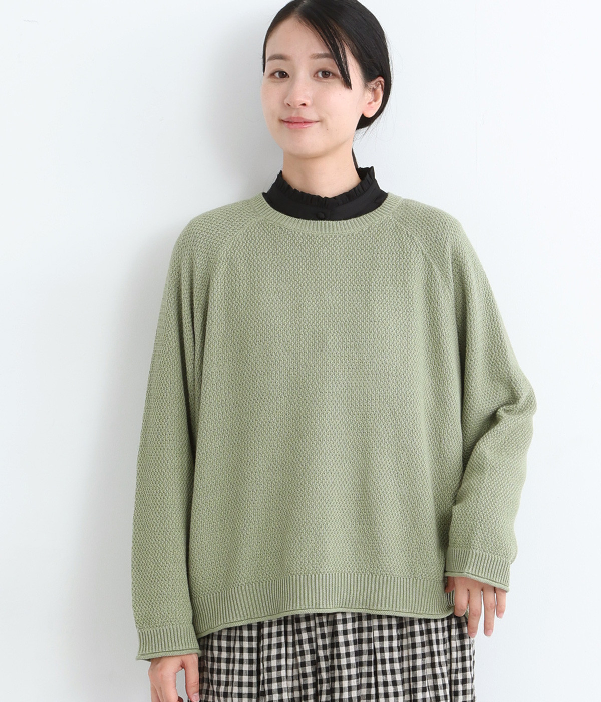 コットンリネンニット ラグランプルオーバー(サージグリーン-ONESIZE)