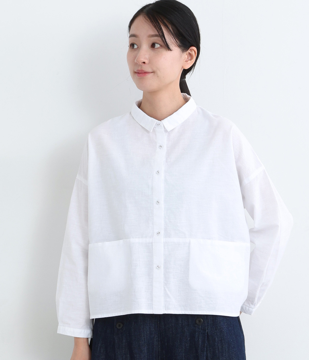 コットンリネン平織り 切替ワイドシャツ(オフホワイト-ONESIZE)