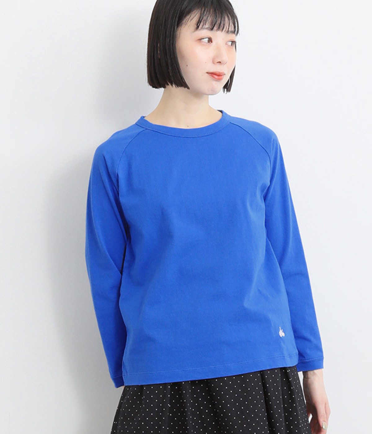 リサイクルコットン天竺 ラグラン長袖Tシャツ(ブルー-M)