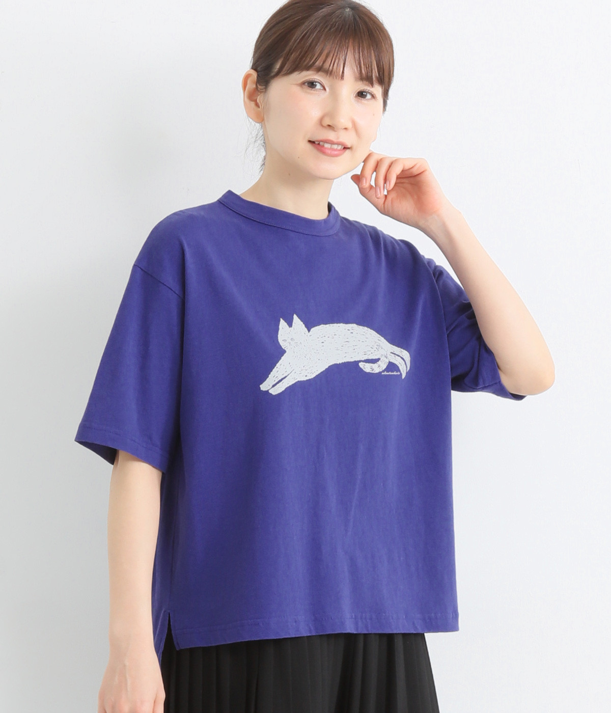 ラフィ天竺猫の手も借りたいプリントワイドTシャツ(ブルー-ONESIZE)