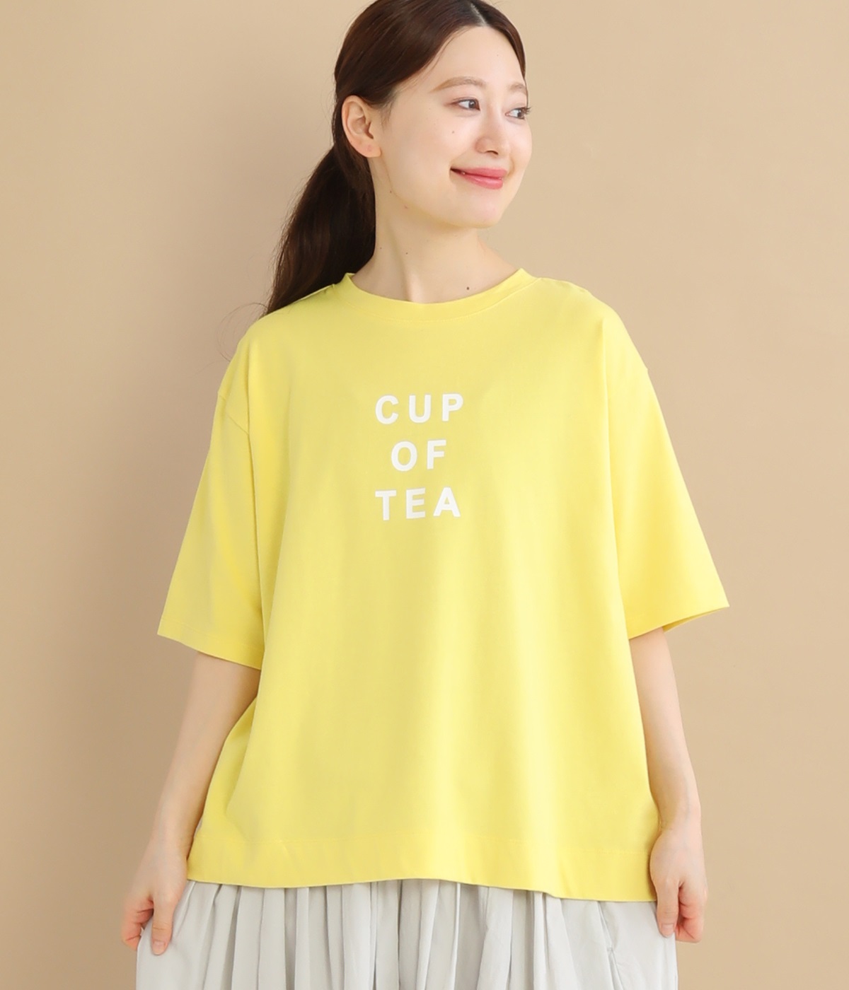 ラフィ天竺汗ジミ防止加工CUP OF TシャツEA プリントTシャツ(イエロー-ONESIZE)