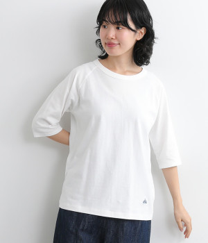 リサイクルコットン天竺ラグラン5分T(オフホワイト-M)