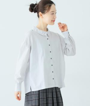 コットンブロード前後差襟ギャザーブラウス