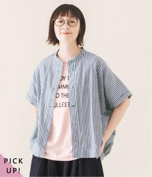 コットンリネンストライプシャツ(ネイビー-ONESIZE)