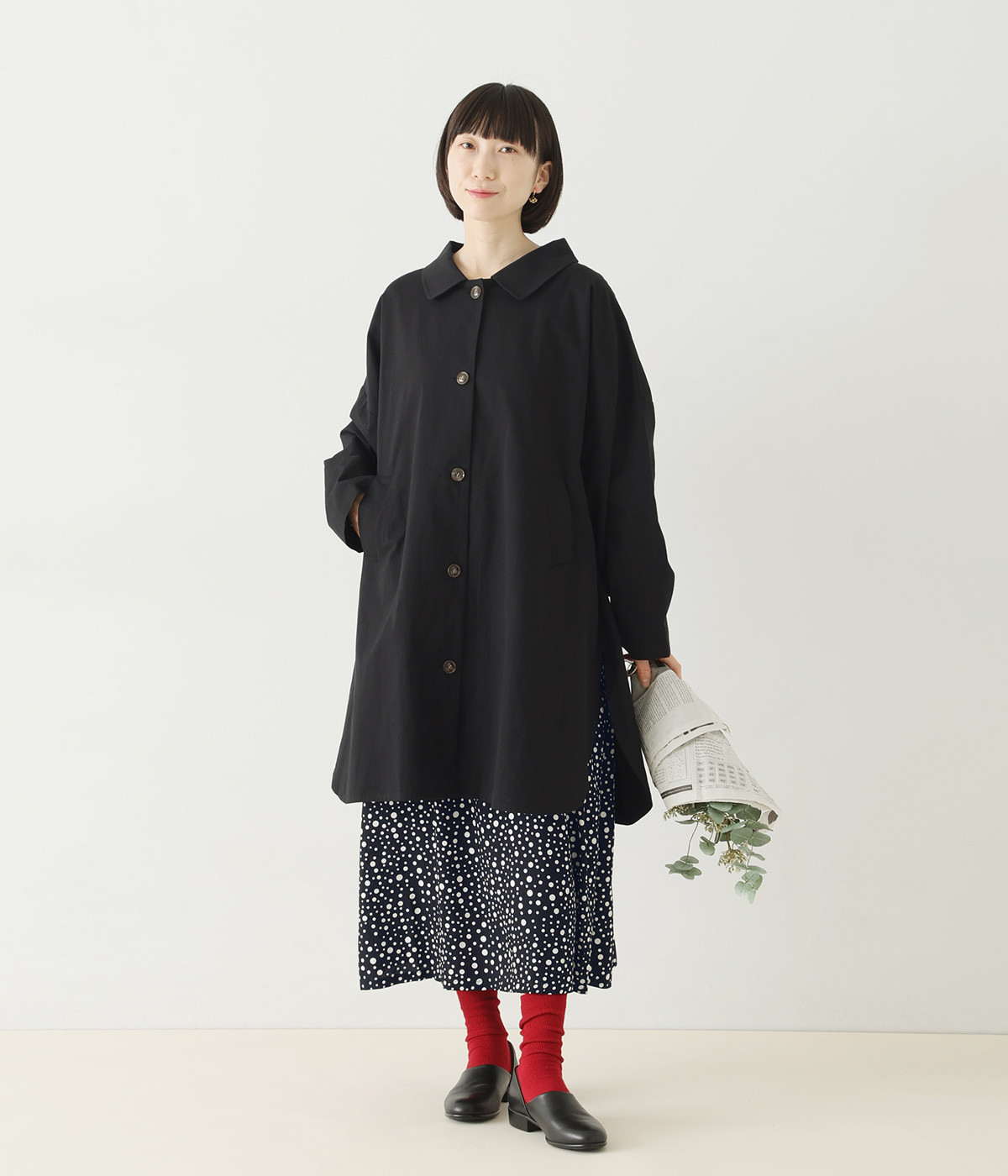 コットンライトツイルスリットワイドコート(ブラック-ONESIZE)