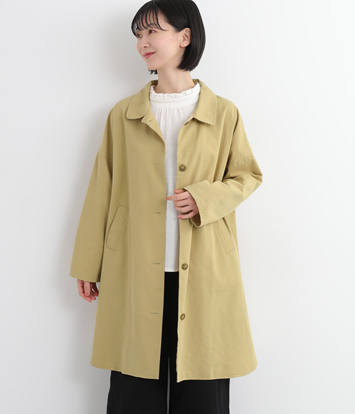 コットンライトツイルスリットワイドコート(ベージュ-ONESIZE)