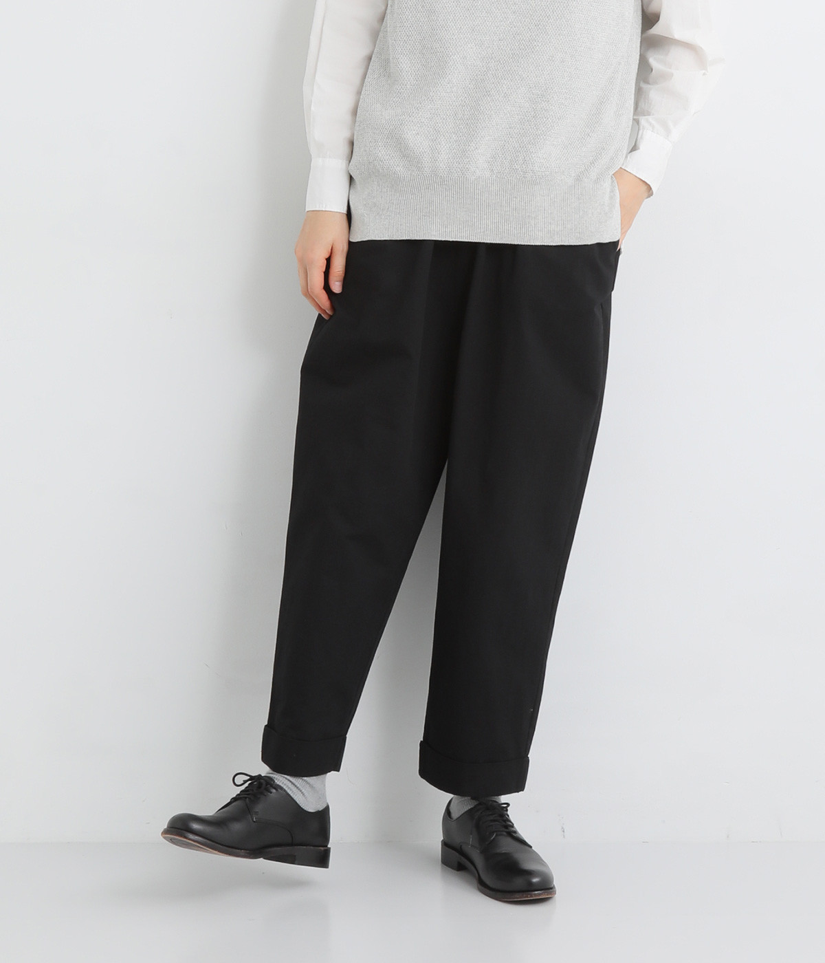 コットンライトツイルテーパードパンツ(ブラック-ONESIZE)