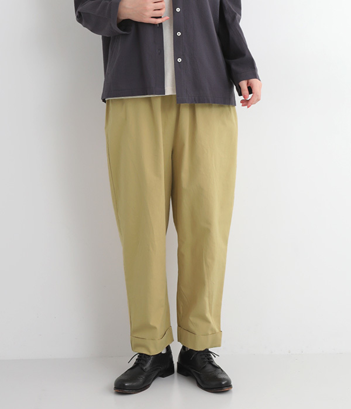コットンライトツイルテーパードパンツ(ベージュ-ONESIZE)