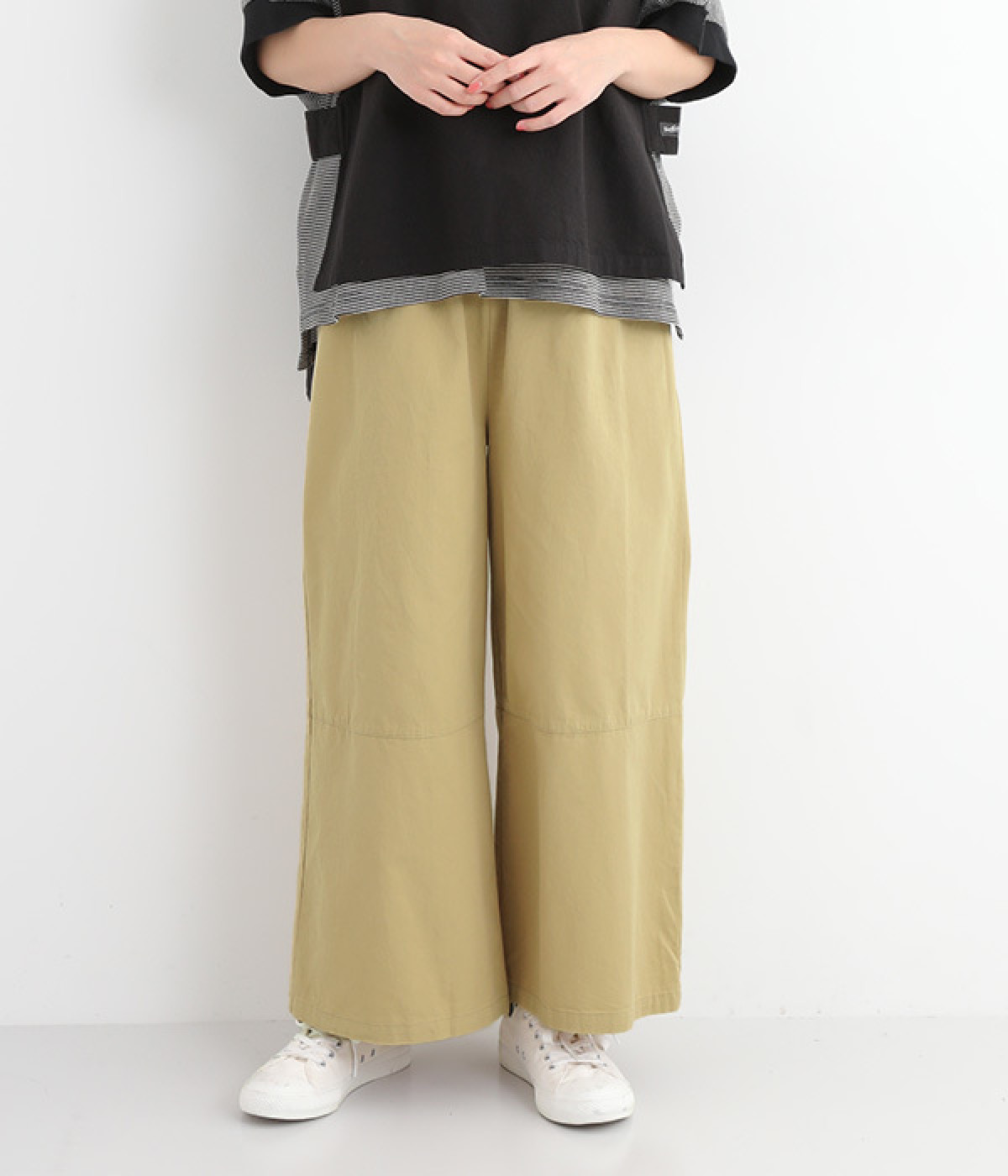 コットンライトツイルワイドパンツ(ベージュ-ONESIZE)
