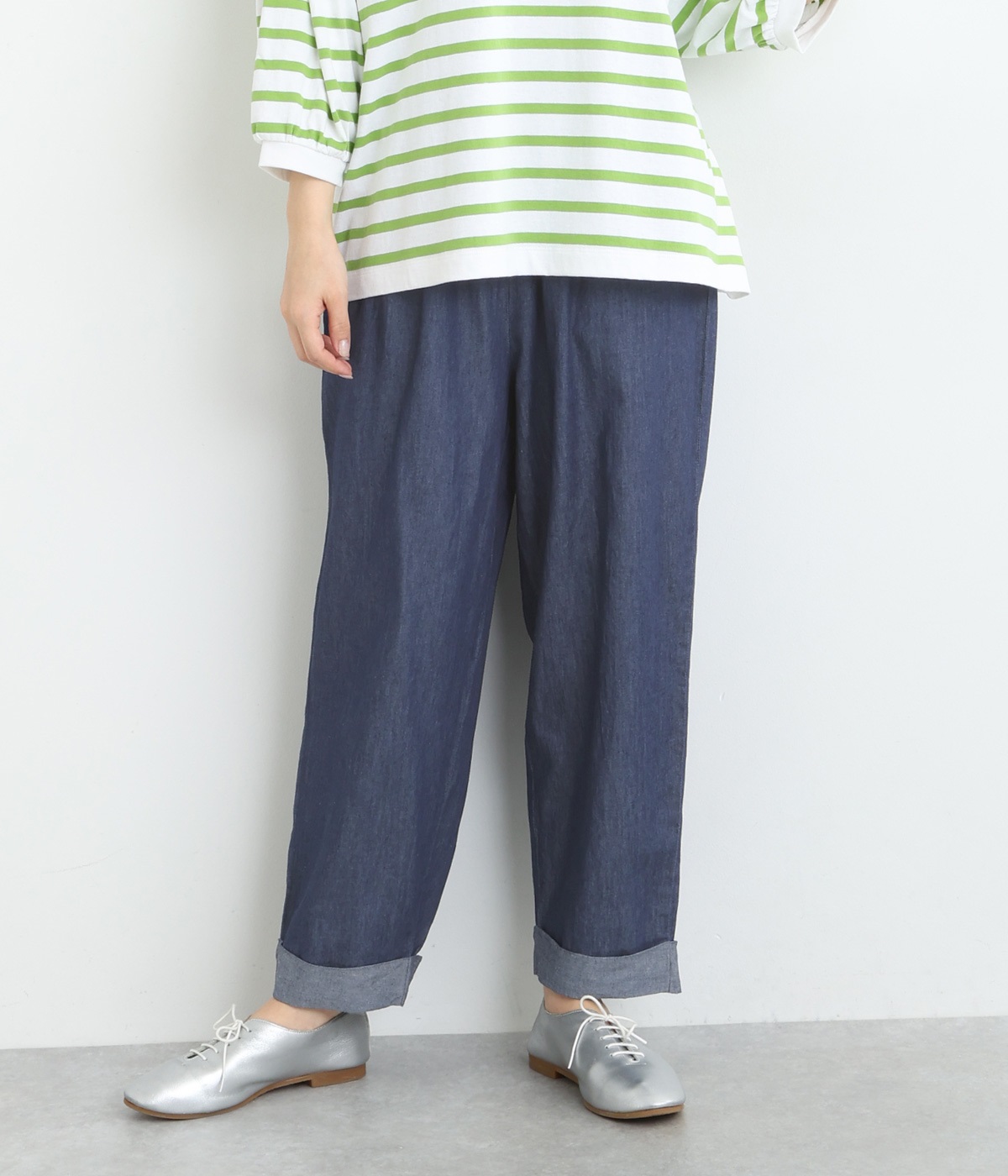 コットンデニムロールアップパンツ(インディゴ-ONESIZE)