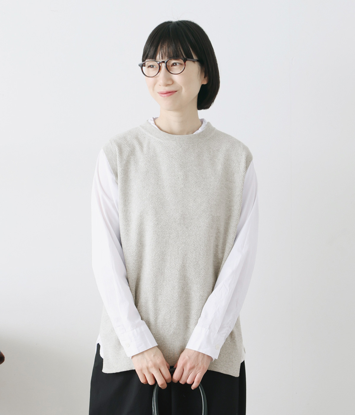 コットン鹿子編みニットベスト(グレー-ONESIZE)