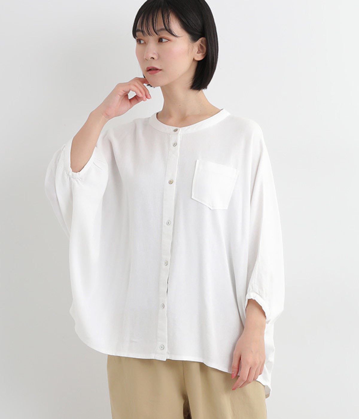 リネンレーヨンドルマンブラウス(オフホワイト-ONESIZE)