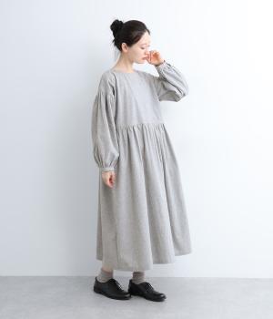 コットンリネン起毛ボリュームギャザー切り替えワンピース(オフ-0)