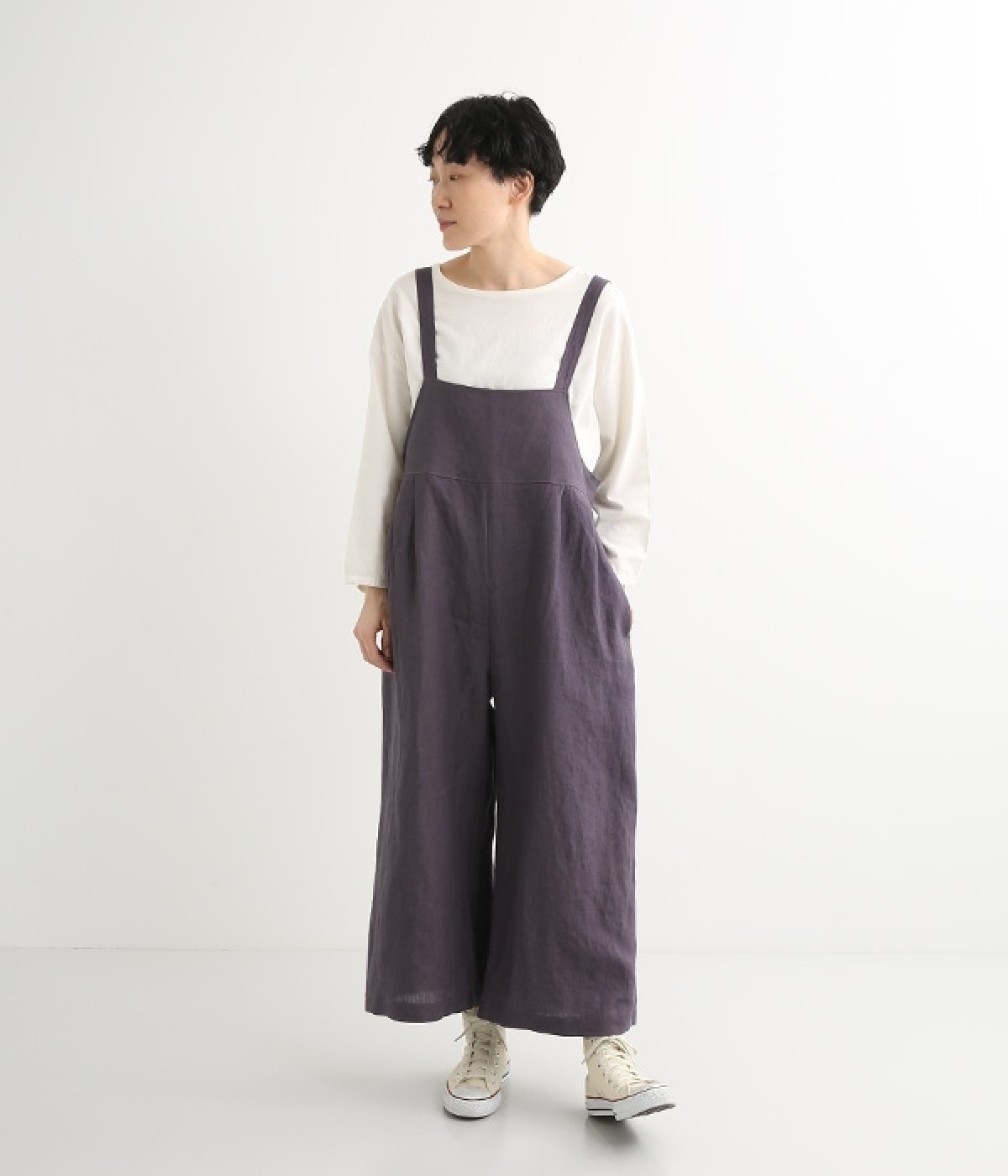 ベルガモリネン　サロペットパンツ(パープル-ONESIZE)