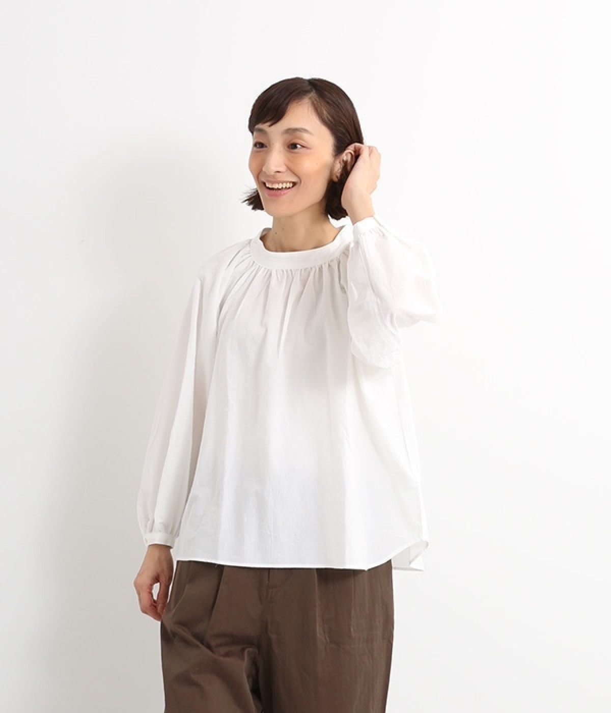 東炊き　スタンドギャザーラグランブラウス(オフホワイト-ONESIZE)