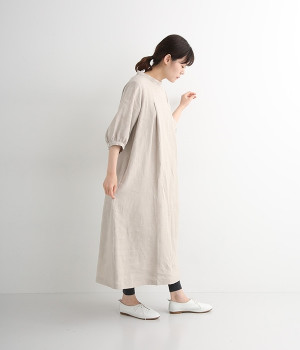 6分袖　オフスタンドカラーワンピース(グレー-ONESIZE)
