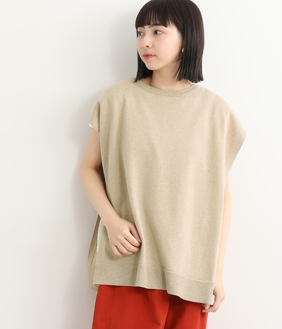 コットンリネンサイド釦ベスト(ベージュ-ONESIZE)