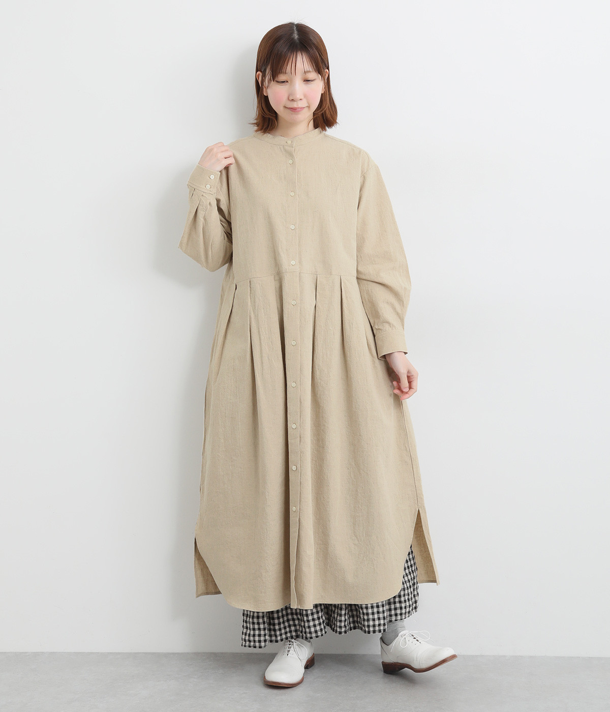 リネンバンドカラーワンピース(ナチュラル-ONESIZE)