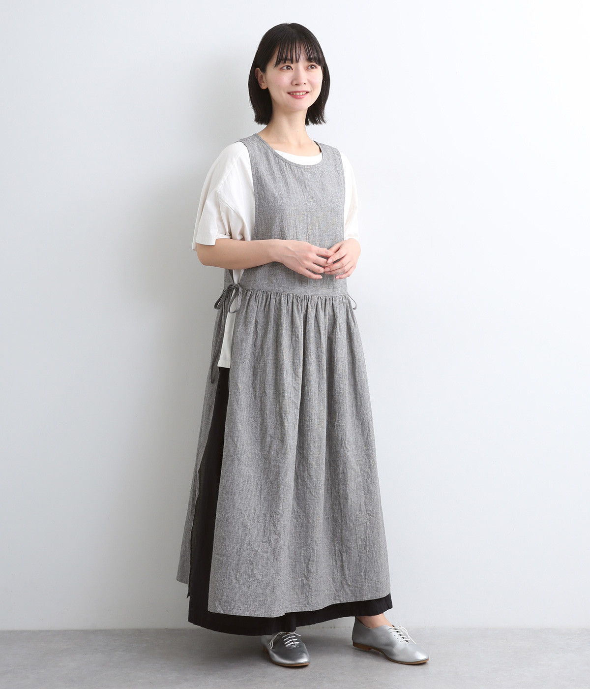 コットンリネンエプロンワンピース(千鳥チェック-ONESIZE)
